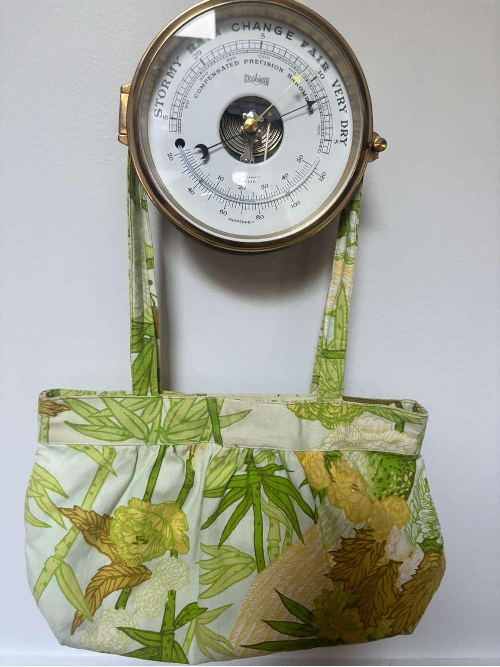 VTG Margaret Smith Floral Green Bamboo Print Tote Bag -